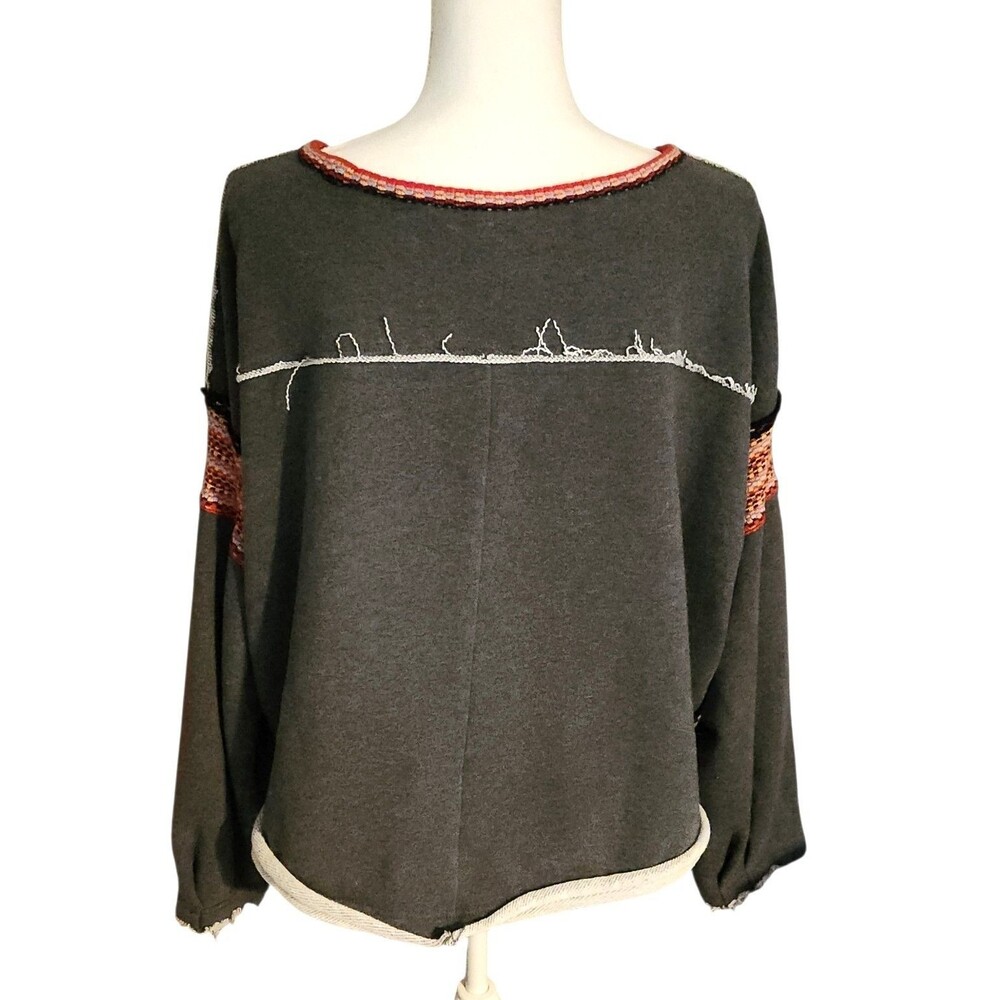 Natural Life Oversized Cropped Sweatshirt Gray w/ Knit Trim Raw Edges Size L/XL - Picture 10 of 11